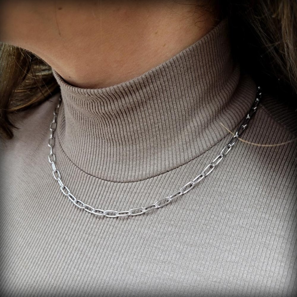 Silver 925 Rhodium Plated Oval Paperclip Link Chain 4mm